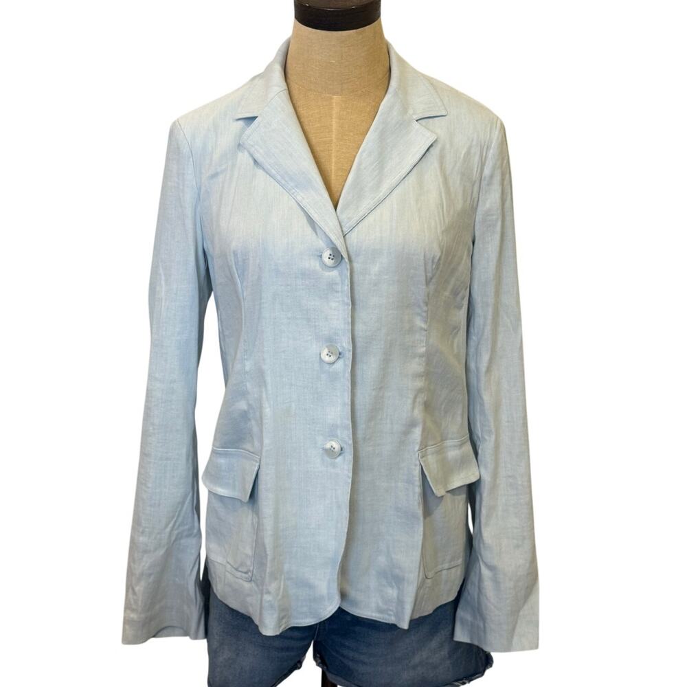 A PEA in the POD Light Blue Linen Blend Blazer Jacket Women S